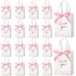 Kolldenn 36 Pack Small Thank You Gift Bags with Handles 5.9 x 4.3 x 2.4 inches Party Favor Bags with Bow Ribbon Candy Goodie Gift Bags Bulk for Wedding Graduation Birthday Bridal Shower(Rose Gold)