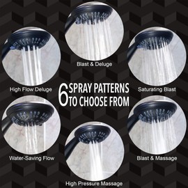 6 Function Handheld Shower Head Kit - High Pressure, Removable Hand Held Showerhead With Hose & Mount And Adjustable Rainfall Spray, 2.5 GPM - Oil-Rubbed Bronze