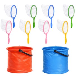 Fishing and Butterfly Nets with 2 Water Buckets Set, 10 Piece Outdoor Activity Equipment, Pond and Beach Fishing Nets, 23 cm Fish Catcher Butterfly Nets for Water Play