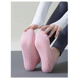 OYOANGLE Women's 3 Pairs Pilate Socks with Grips Non Slip Yoga Socks Athletic Sports Ankle Sock Black White Pink 40-43