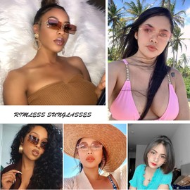 YUELUQU Retro Rimless Rectangle Sunglasses for Women Men Transparent Glasses Y2K Vintage Eyewear (Gold Yellow)