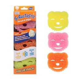 White Magic Scrubtastic Scrub & Wipe Sponge Original 3 Pack – 100% German Material, Dual-Action, Firm in Cold & Soft in Warm, Ergonomic Bear Shape, Scratch-Free, Odour Resistant, Safe for All Surfaces