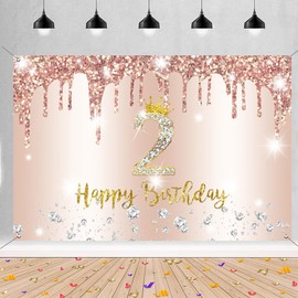 2nd Birthday Girl Decoration, 2nd Birthday Banner Rose Gold, Happy 2nd Birthday Fabric Sign Poster, 2nd Birthday Background Banner Girl Birthday Party Decoration, 150cm x 90cm