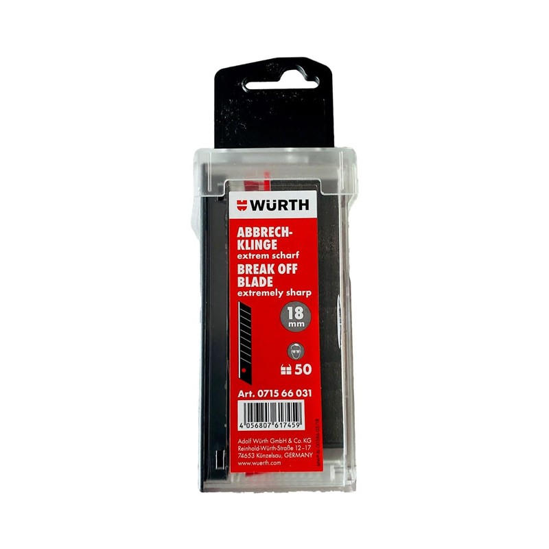 Würth 50x Snap-off Blades 18 mm Extremely Sharp Black Sliding