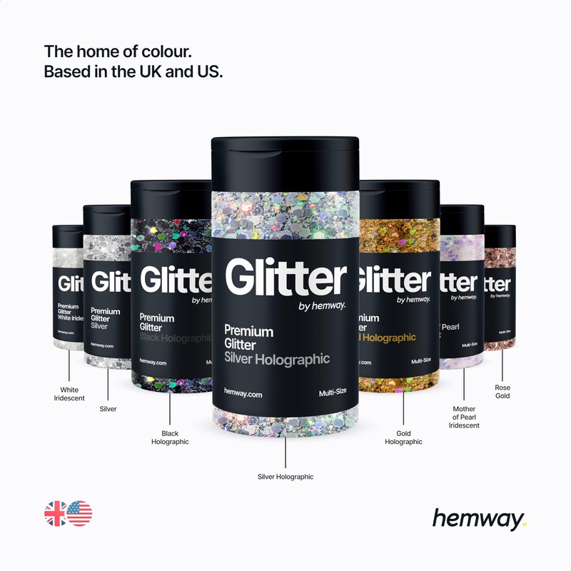 Hemway Silver Holographic Glitter Shaker, 120g Multi Size Glitter