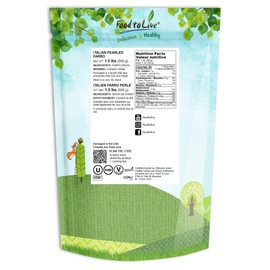 Food to Live Pearled Farro Grain, 1.5 Pounds - Italian Whole Grain, Good Source of Dietary Fiber, Protein and Iron, Mediterranean diet, Salads, Soups, Kosher, Vegan, Bulk