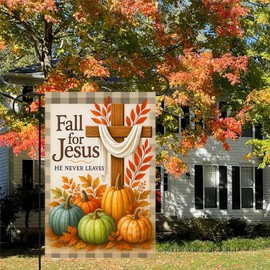 BlissYard Thanksgiving Fall Garden Flag 12x18 Inch Fall for Jesus Flag Double Sided Outdoor Christian Yard Banner Wooden Cross Pumpkins for Porch Lawn Patio Seasonal Decor