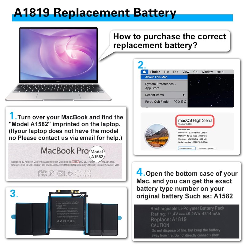 Bituoer A1819 A1706 Replacment Battery for MacBook Pro 13 inch