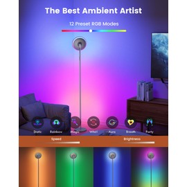 ALEXPEX 42W Floor Lamp, 3700LM Super Bright Standing Lamp with Remote & Touch Control, 2700K-6500K Dimmable Torchiere Lamps for Living Room, with RGB Ambient Lighting, Grey