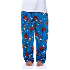 Snoopy Pajama Pants Peanuts Snoopy Holiday Doghouse Lights Christmas Soft Sherpa Fleece Men's Lounge Pajama Pants (Medium)