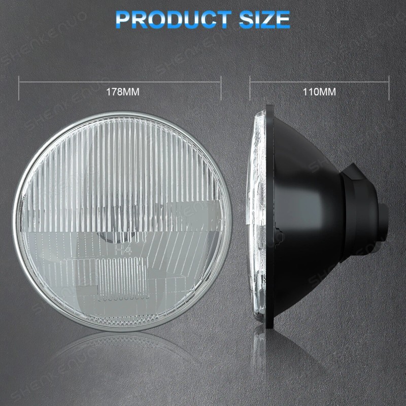 SHENKENUO 7 Inch LED Glass Headlight Round, ORIGINAL CLASSIC LOOK
