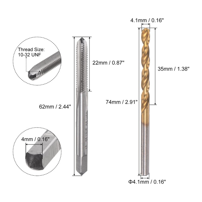 sourcing map 10-32 UNF Straight Flute Thread Tap and 4.1mm
