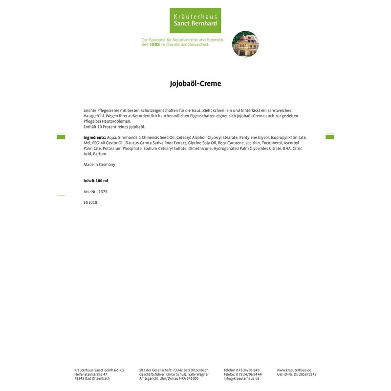 Sanct Bernhard Jojoba Oil Cream 100 ml