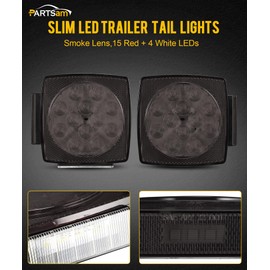 Partsam Pair Slim Square LED Trailer Light Submersible Tail Lights 15 Red 4 White LEDs 5050 SMD Stop Turn Tail with Side Clearance and License Lights for Under 80" Boat Trailer 12V IP67 Smoke Lens