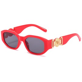 LASPOR Irregular Sunglasses for Women Men Trendy Retro Vintage Rectangle Glasses Hexagon Shades Driving UV400 Protection, Red, Medium
