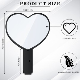 Jetec 2 Pieces Heart Shaped Handheld Cosmetic Mirrors Mini Travel Makeup Mirrors with Handle Small Heart Decorative for Women(Black, White)