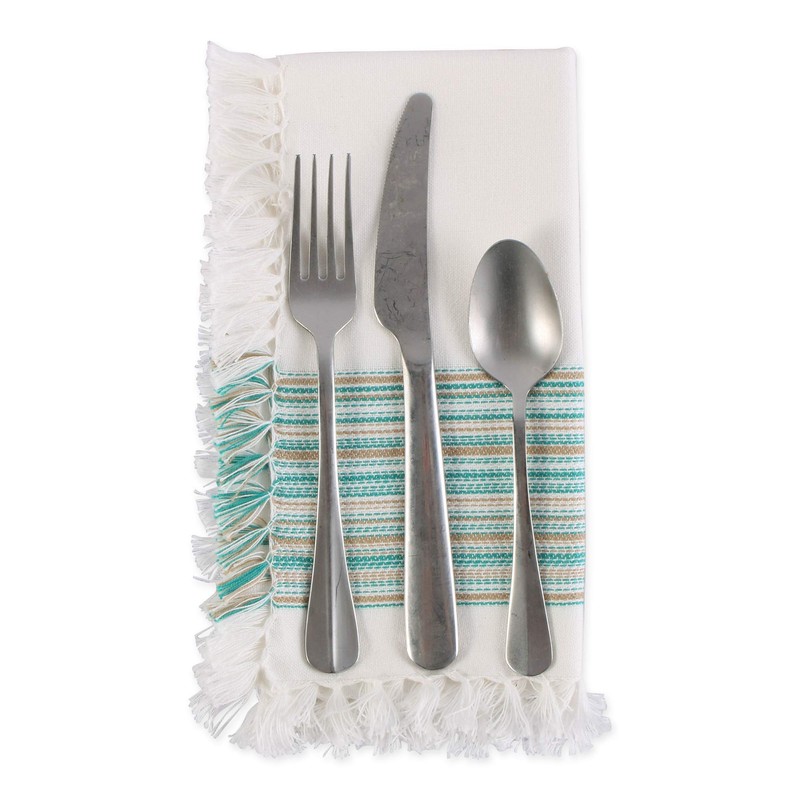 DII Everyday Collection, Fringed Stripe Tabletop, Napkin Set, Teal, 6