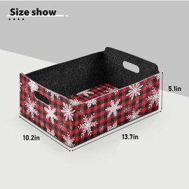CaTaKu Foldable Storage Basket Snowflakes Plaid Collapsible Felt Storage Bins with Handle Drawer Organizer Bin Cube Shelf Box for Organizing Closet Clothes Office Books Bedroom