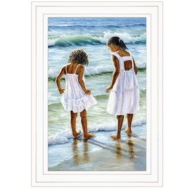 Trendy Decor4U Two Girls at The Beach Printed Wall Art, 11 inch x 15 inch, Blue