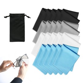CQQNIU Microfiber Glasses Cleaning Cloths with Storage Bag, Lint Free Lens Cloth for Lenses, Glasses, Screens, Tablets (Pack of 20)
