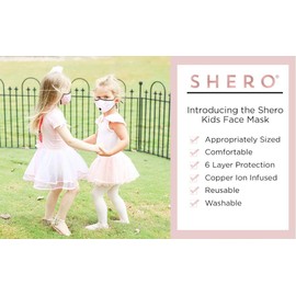 Shero 6-Layer Copper-Infused Childrens Reusable Face Mask, Washable and Breathable Filtered Kids Face Mask With Nose Wire (Whisker Light Pink, S)