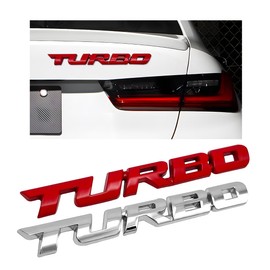 KVAEY 2 PCS Turbo Car Emblem, Zinc Alloy 3D Metal Car Side Fender Rear Trunk Badge Stickers, Universal Decoration Emblem Decal for Cars Truck SUV, Exterior Decor Car Accessories (Red+Silver)