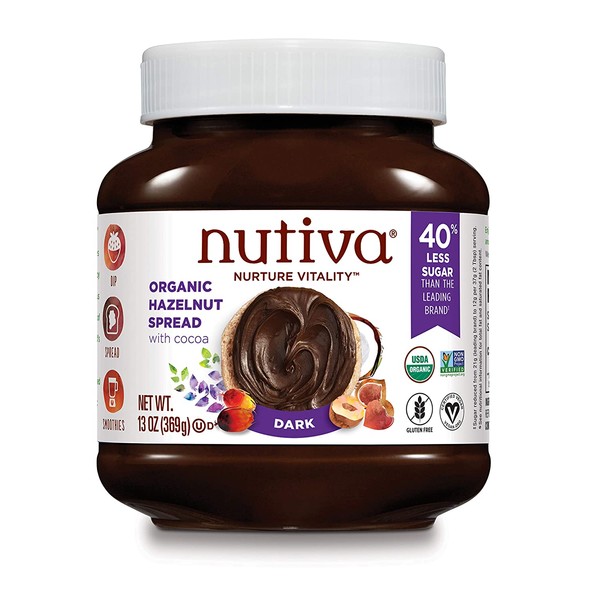 Nutiva Organic, non-GMO, Vegan Hazelnut Spread , Dark Chocolate, 13-ounces