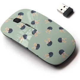 2.4G Wireless Mouse with Cute Pattern Design for All Laptops and Desktops with Nano Receiver - Easter Bunny Flat