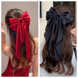 3Pcs Large Bow Hair Clips Set, Long Silky Satin Hair Clip Long Tail French Barrette Women's Hair Clip Hair Accessories for Girls Women Bowknot Hair Clip