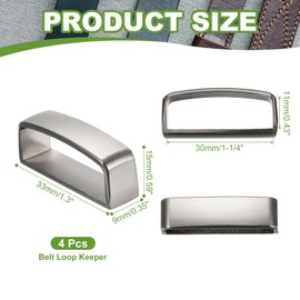 PATIKIL 1-3/8 Inch 40mm Belt Loop Keepers, 4 Pcs Alloy Belt Strap Ring Men's Buckle for DIY Craft Fixing, Silver Grey