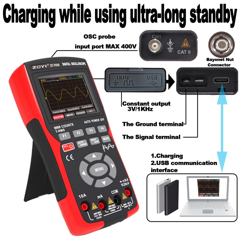 ZOYI ZT-702S Digital Oscilloscope Multimeter, 9999 Counts, True RMS, AC/DC