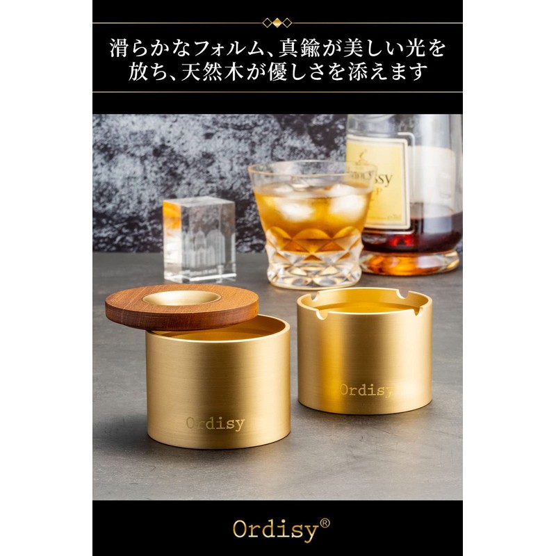 Ordisy Ashtray with Lid, High Quality Brass, For Tabletop, Car,