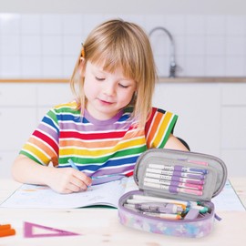 Pencil Case for Boys Girls,Large Capacity Multi-slot Kids Mark Pouch, Adult Big Pencil Bag with Zipper, Teens Large Storage Pencil Box for School College Middle School Office(Purple,Butterfly)