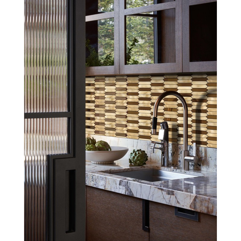 Primoon Gold Tile Long Hexagon Mosaic Tiles for Kitchen Backsplash