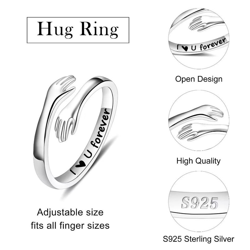 IEFSHINY Hug Ring for Women Teen Girls, 925 Sterling Silver
