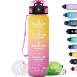 Grsta Drinking Bottle 1 L, Sports Water Bottle with Filter, Leak-Proof for Adults, Water Bottle with Time Marking, Motivational Drinking Bottle for Bike, Gym, Camping, Outdoor