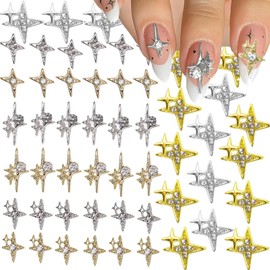 56Pcs Alloy Star Nail Charms 3D Gold and Silver Nail Charms Rhinestones for Acrylic Nails Designs Metal Star Nail Gems Starlight Nail Jewels Shiny Crystal Nail Art Supplies for Women Girls Manicure…