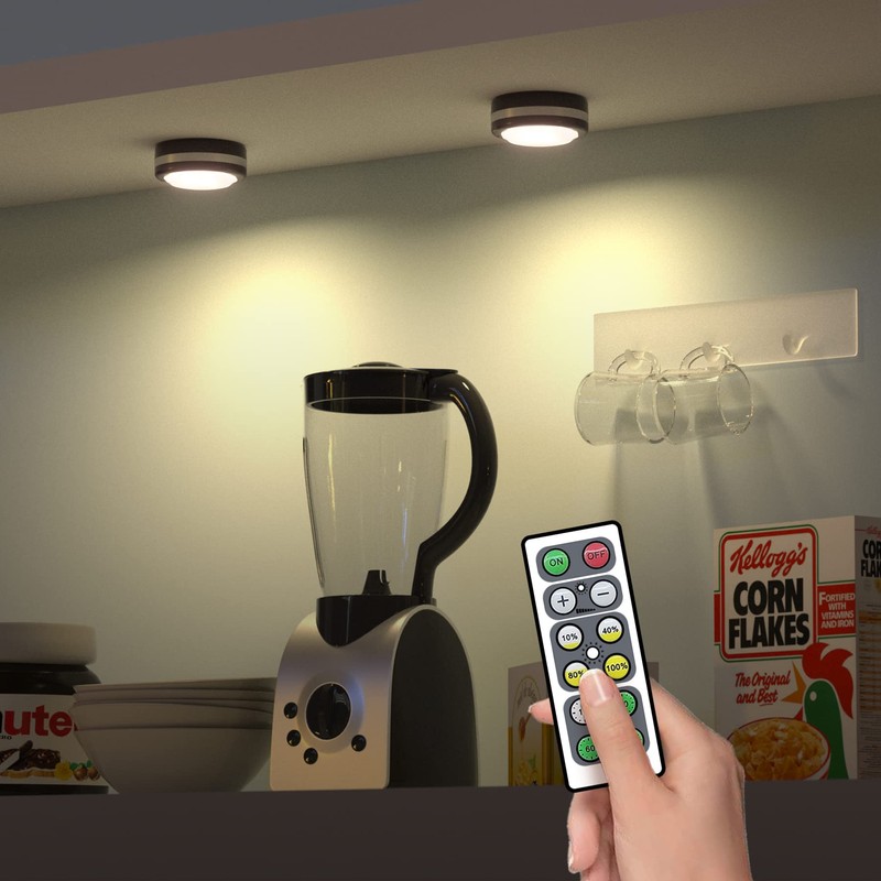 Starxing Puck Lights with Remote Control, Under Cabinet Lighting Dimmable