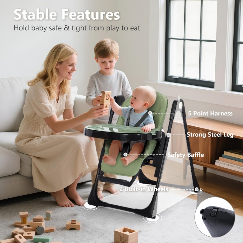Kinder King Convertible High Chair for Babies & Toddlers, Adjustable