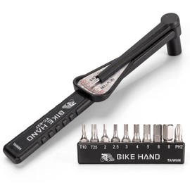 BIKE HAND Bicycle Torque Wrench Set, 1/4 inch (6.35 mm) Insertion Angle, 1 to 12 N·m, Portable, Compact, 10-bit Set Included, Made in Taiwan (YC-637+Bits)
