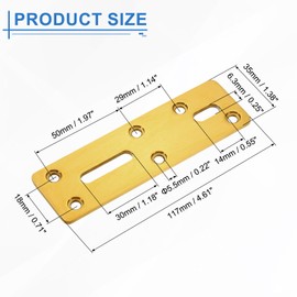 sourcing map Straight Steel Flat Plate, 2Pcs 117x35mm - Heavy Duty Mending Plate with Holes, Metal Reinforcement Mounting Plate Joining Bracket with Screws for Repair Framing Gazebo (Gold)