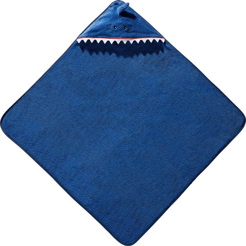 Erwin Müller Children's Hooded Bath Towel Shark Walk, Terry, Blue,