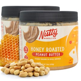 Nutty Novelties Honey Roasted Peanut Butter - High Protein, Low Sugar Healthy Peanut Butter - All-Natural & of Cholesterol & Preservatives - Crunchy Nut Butter - 2 x 15 Ounces