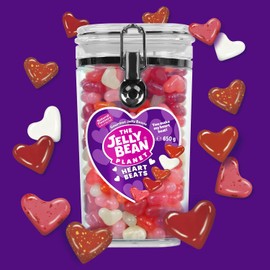 The Jelly Bean Planet Heart Beats Jelly Beans Gift, Gluten Free Candy Hearts – Love Heart Shaped in 5 Fruity, Natural Plant Based Flavors, Kosher - Gourmet Jelly Beans Gifts, Mothers Day, 23 oz Jar