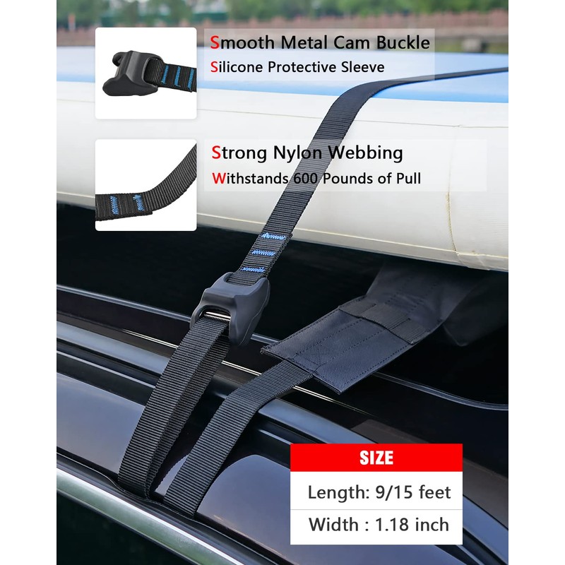 WONITAGO Premium 'No Scratch' Silicon Tie Down Cam Straps for