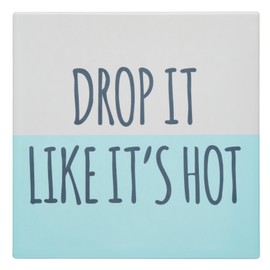 KitchenCraft Funny "Drop It Like It's Hot" Square Ceramic Trivet with Cork Back, 20 x 20 cm (8") - Green / White