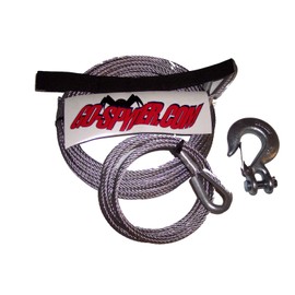 Milspec ATV 3/16" x 50' Gal Steel Winch Cable, Hook & Tether