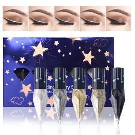 Erinde Glitter Eyeliner, Liquid Glitter Eyeliner Set, Silver Gold Metallic Diamond Glitter Eye Makeup Kit Durable Luminous Shimmer Eye Shadow Pen Liquid
