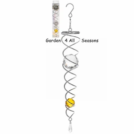32cm Stainless Steel Spiral Crystal Twister with Amber Crystal. Wind Twister/Spinner Ornament Accessory for Indoor or Garden - Gift Boxed - Silver/Amber