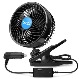 XOOL XOOL 12V 6' Car Fan, Clip Fan 360 Degree Rotatable Car Fan Cooling Air Fan with Stepless Speed Regulation & Cigarette Lighter Plug for SUV, RV, Vehicles